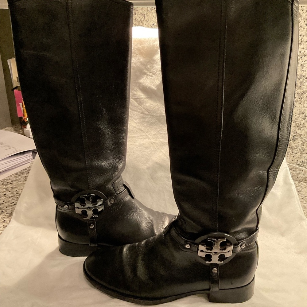 TORY BURCH BLACK KNEE HIGH BOOTS.
